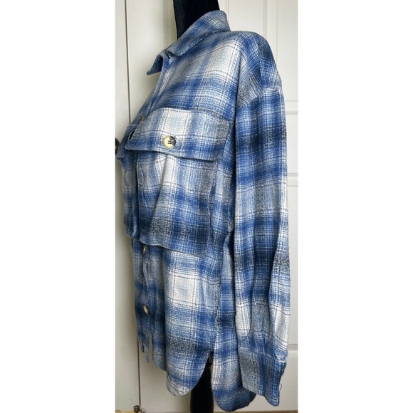 Pharaoh Laurel Plaid Blue Flannel Top By Pharaoh Collection NWOT Sz 0 MSRP $365 - Picture 2 of 11